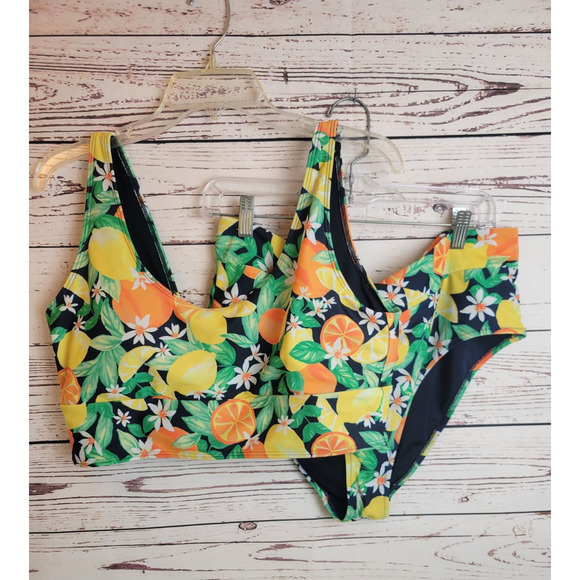 Old Navy Yellow Orange Citrus 2-Piece Bathing Suit Swim Swimsuit Women's Size XL - Picture 6 of 16